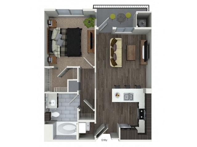 Floor plan for 1 bed, 1 bath, 645 sqft